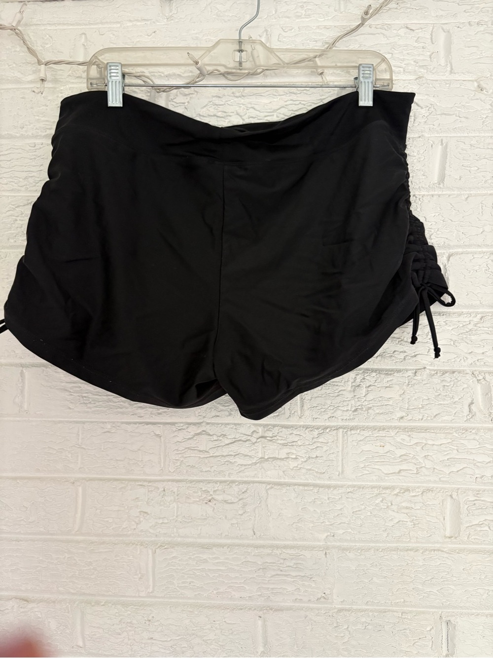 Women’s Black Drawstring Side Ruched swim Shorts